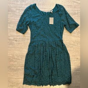 Anthropologie Teal Lace Short-Sleeve Fit-and-Flare Dress